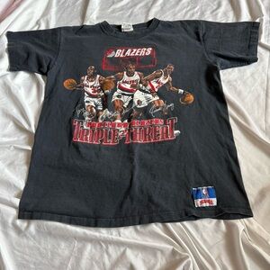 Vintage 1990s Nutmeg Mills Portland Trail Blazers Triple Threat XL Tee NBA Shirt